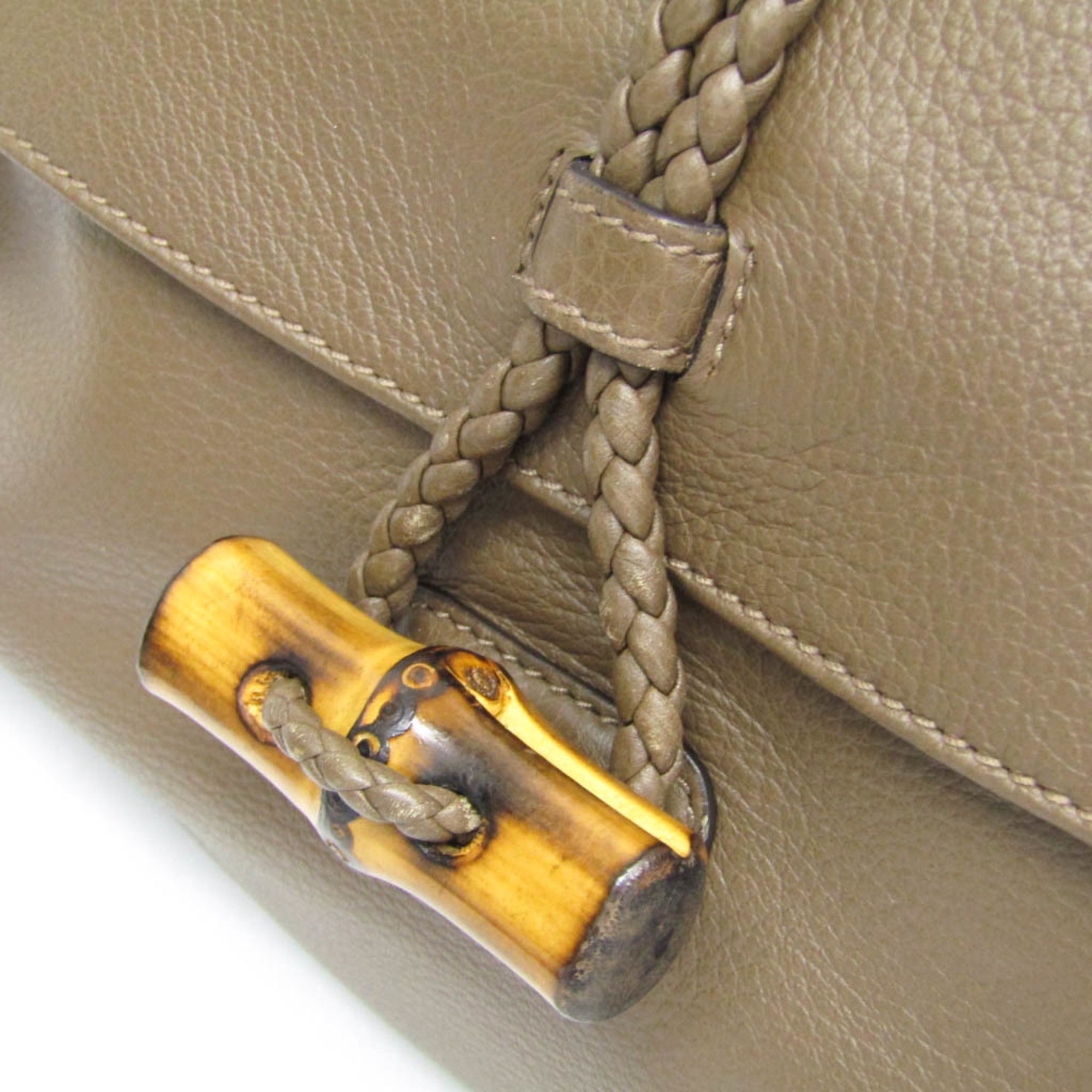 Gucci Bamboo Shoulder Leather Brown Leather Shoulder Bag Bag (Pre-Owned)