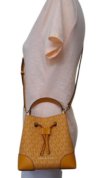 Michael Kors Mercer Gallery XS Convertible Bucket MK Signature Crossbody Bag