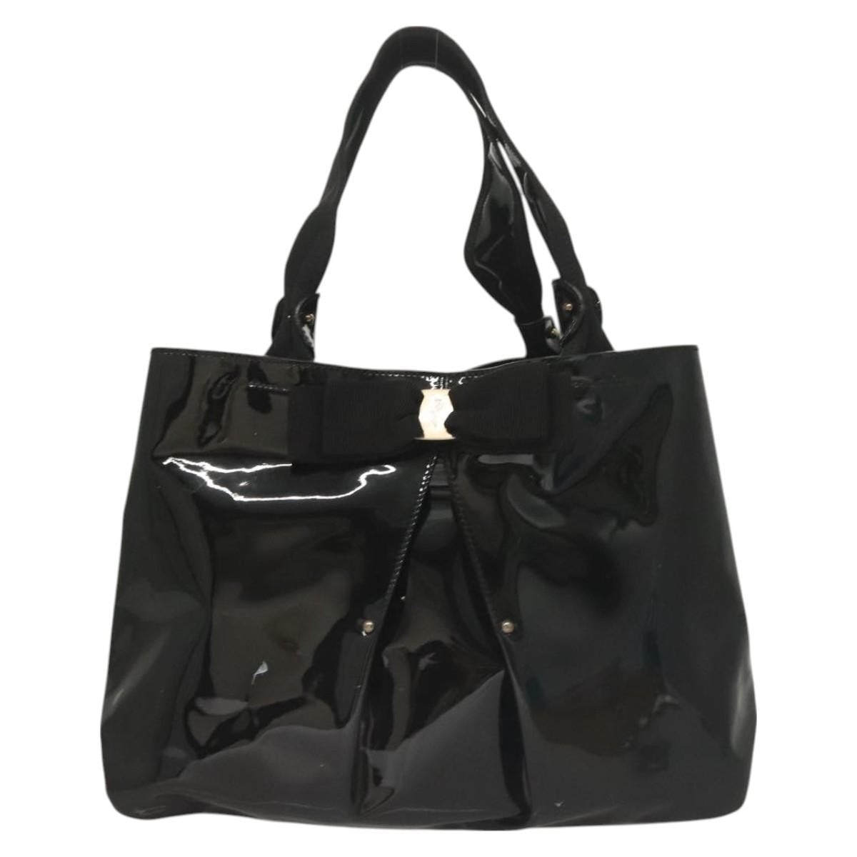 Salvatore Ferragamo Vala Patent Leather Black Patent_Leather Handbag (Pre-Owned)