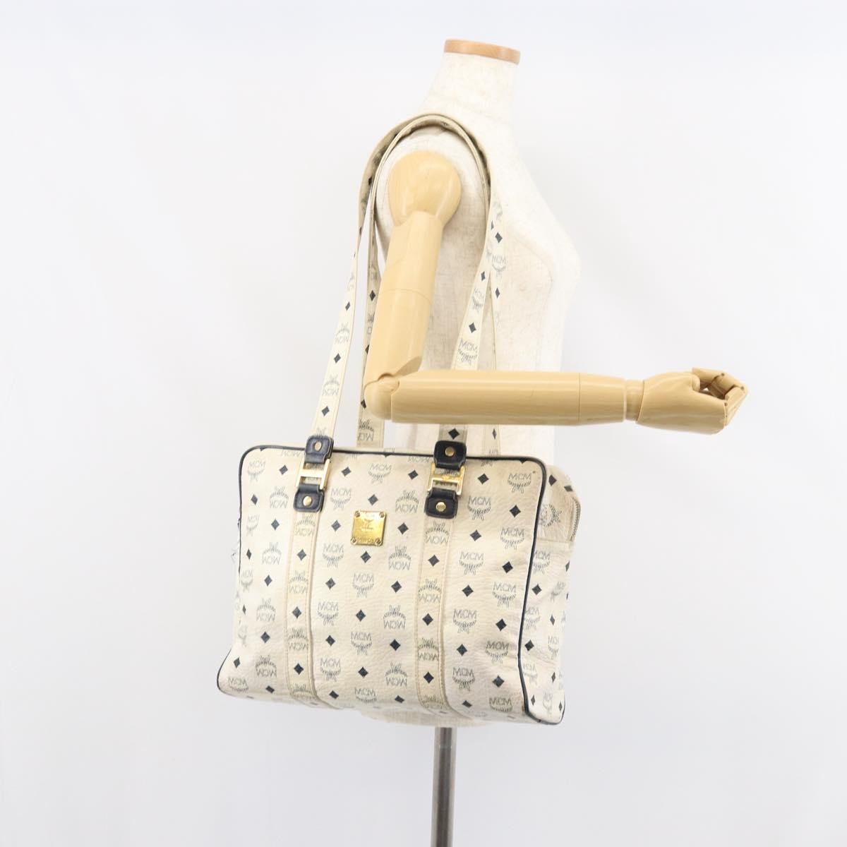 MCM Vintage Visetos Leather White Leather Tote Bag Bag (Pre-Owned)