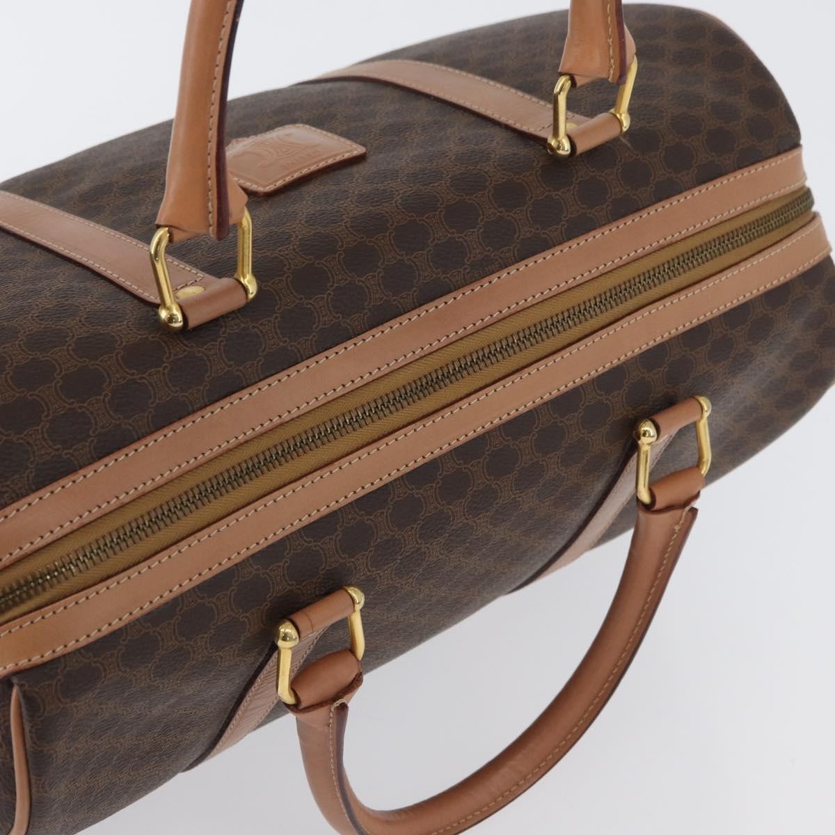 Celine Vintage Duffle Macadam Coated Canvas Brown Pvc Handbag (Pre-Owned)