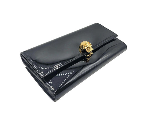 Alexander McQueen Women's Black Patent Leather Continental Wallet 275330 DP00G 1000