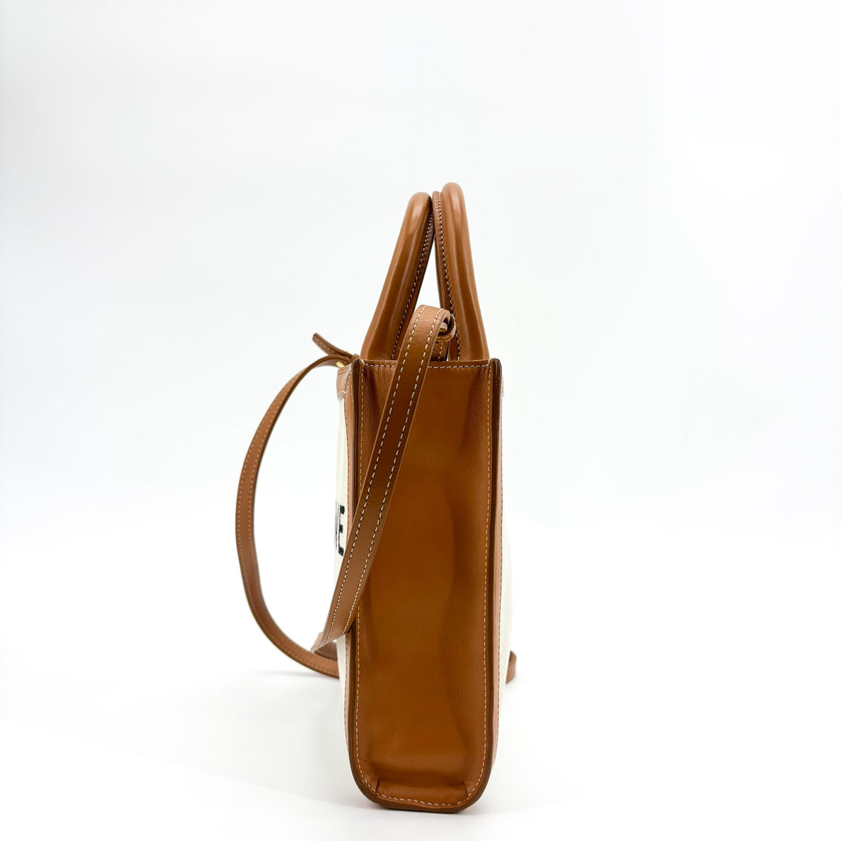 Celine Vertical Cabas Canvas With Leather Beige Canvas Tote Bag Bag (Pre-Owned)