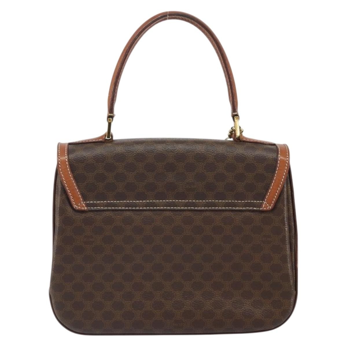 Celine Vintage Convertible Top Handle Macadam Coated Canvas Brown Pvc Handbag (Pre-Owned)