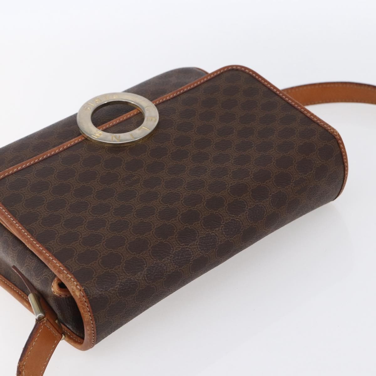 Celine Vintage Macadam Circle Logo Canvas And Leather Brown Canvas Shoulder Bag Bag (Pre-Owned)