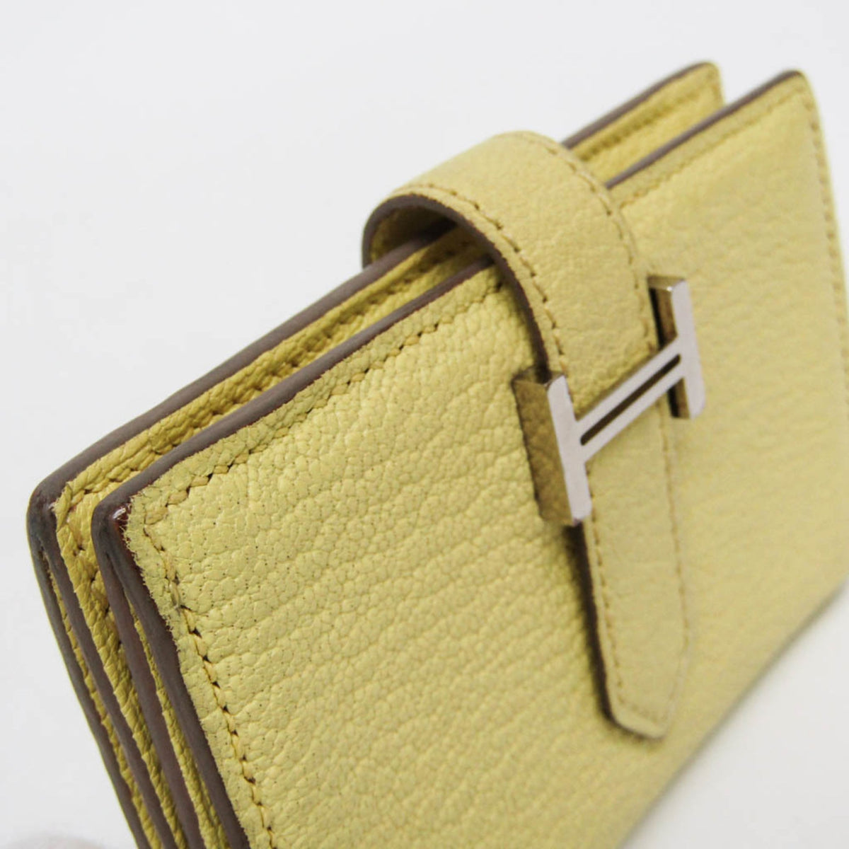 Hermes Bearn Chevre Mysore Yellow Leather Wallets Accessory (Pre-Owned)