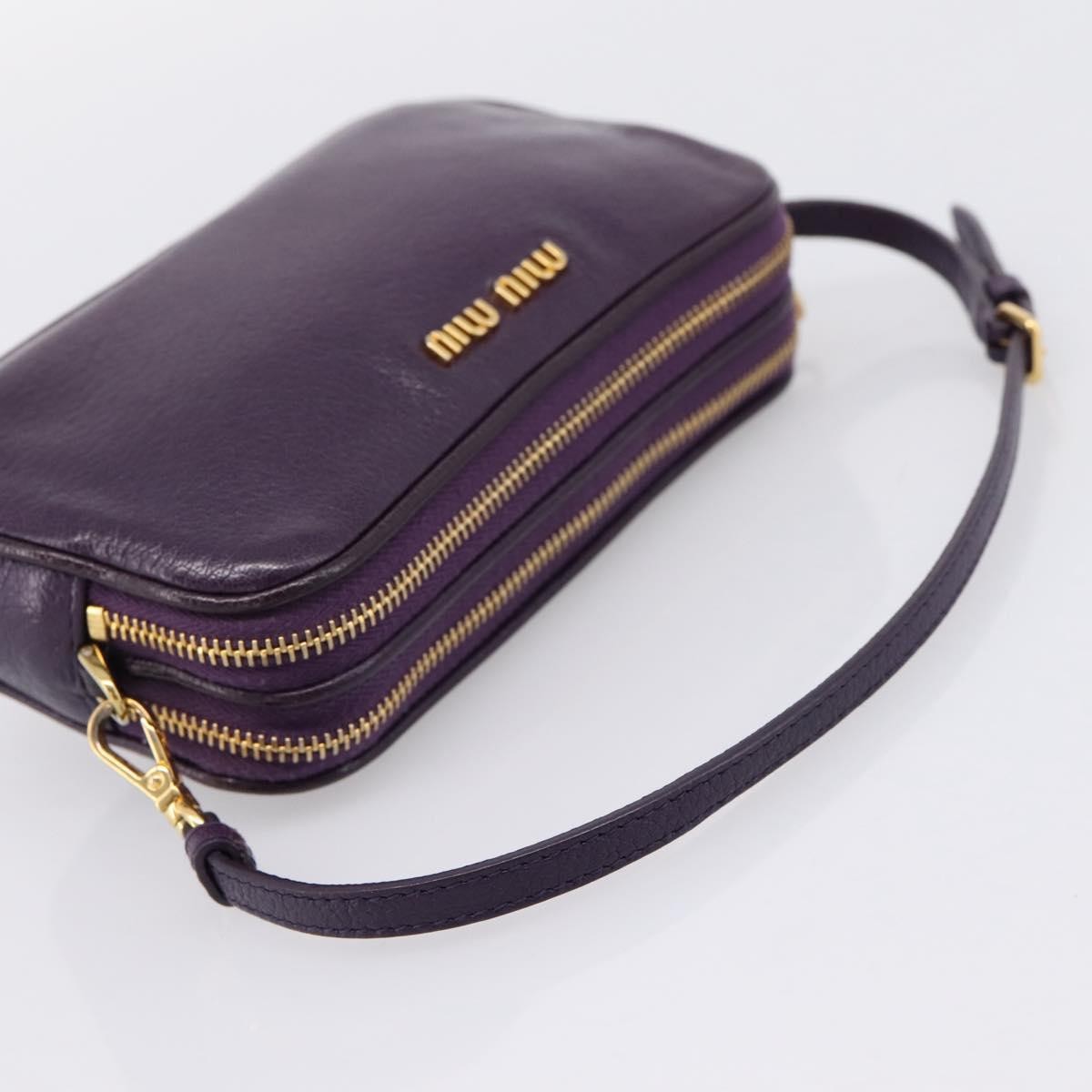 Miu Miu Double Zip Pochette Leather Purple Leather Clutche & Pouche Bag (Pre-Owned)
