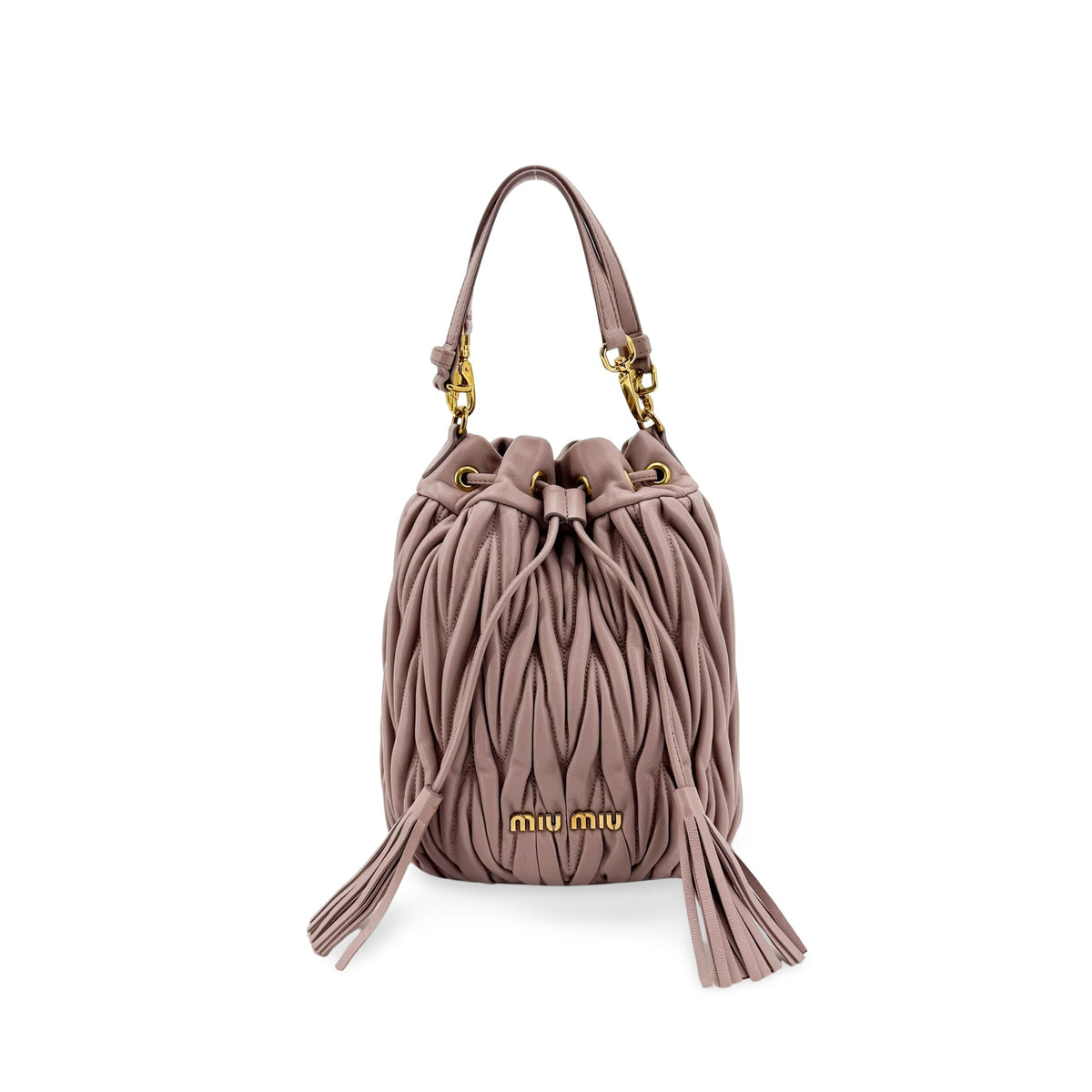 Miu Miu Drawstring Bucket Matelasse Leather Pink Leather Handbag (Pre-Owned)