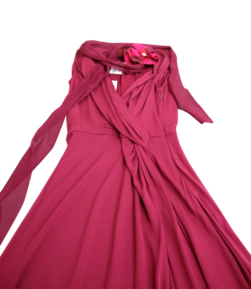 Gucci Women's Runway Fuchsia Rayon Trimming Silk Dress With Flower Scarf