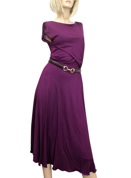Gucci Women's Purple Rayon Runway Dress with Leather Belt
