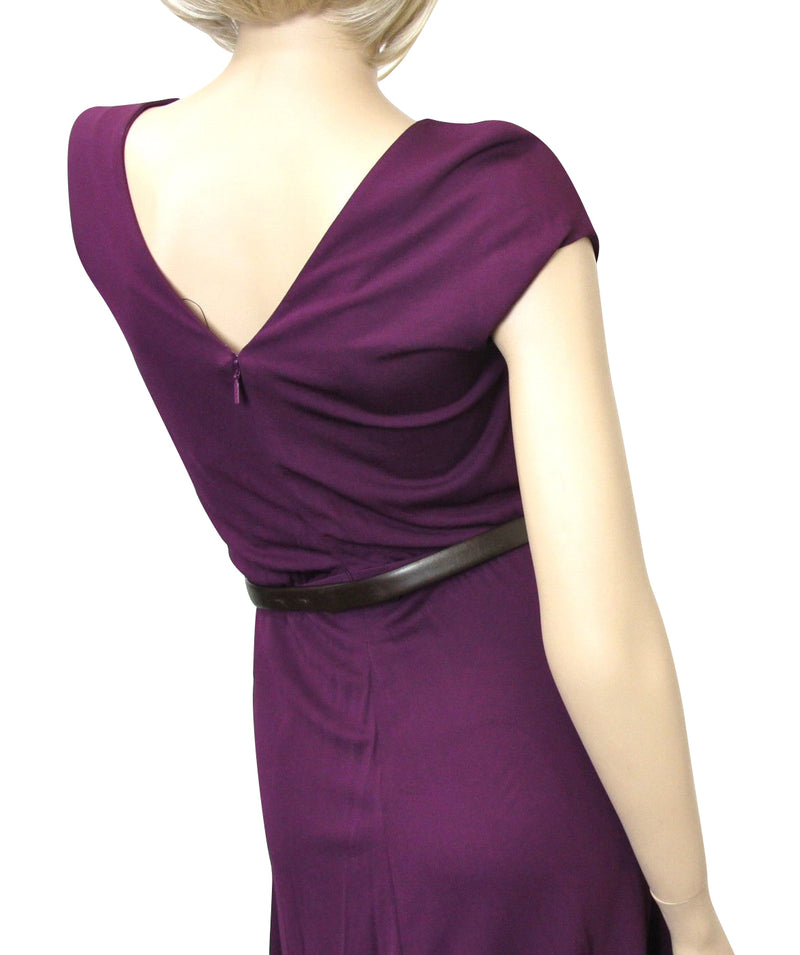 Gucci Women's Purple Rayon Runway Dress with Leather Belt