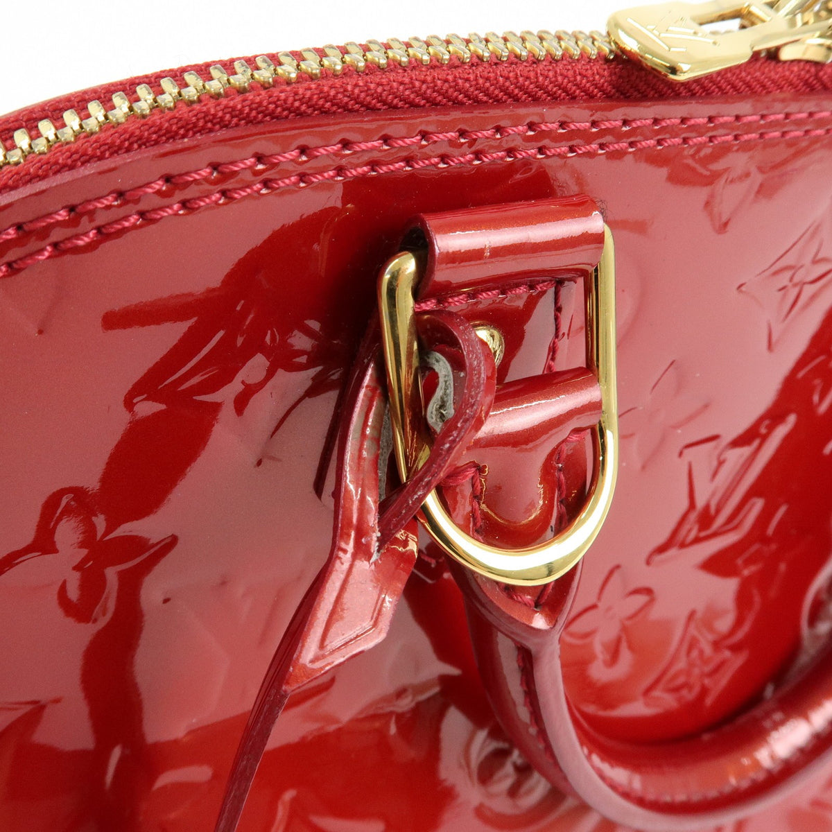 Louis Vuitton Alma Monogram Vernis Red Patent_Leather Handbag (Pre-Owned)