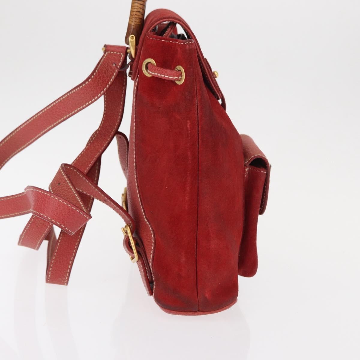 Gucci Vintage Bamboo Leather Red Leather Backpack Bag (Pre-Owned)