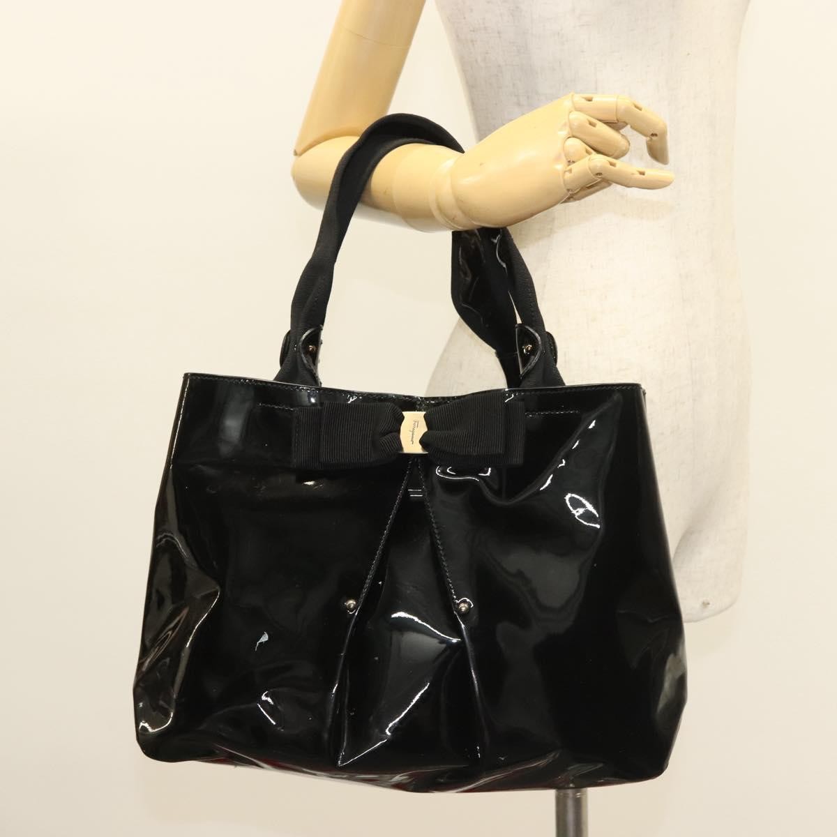 Salvatore Ferragamo Vala Patent Leather Black Patent_Leather Handbag (Pre-Owned)