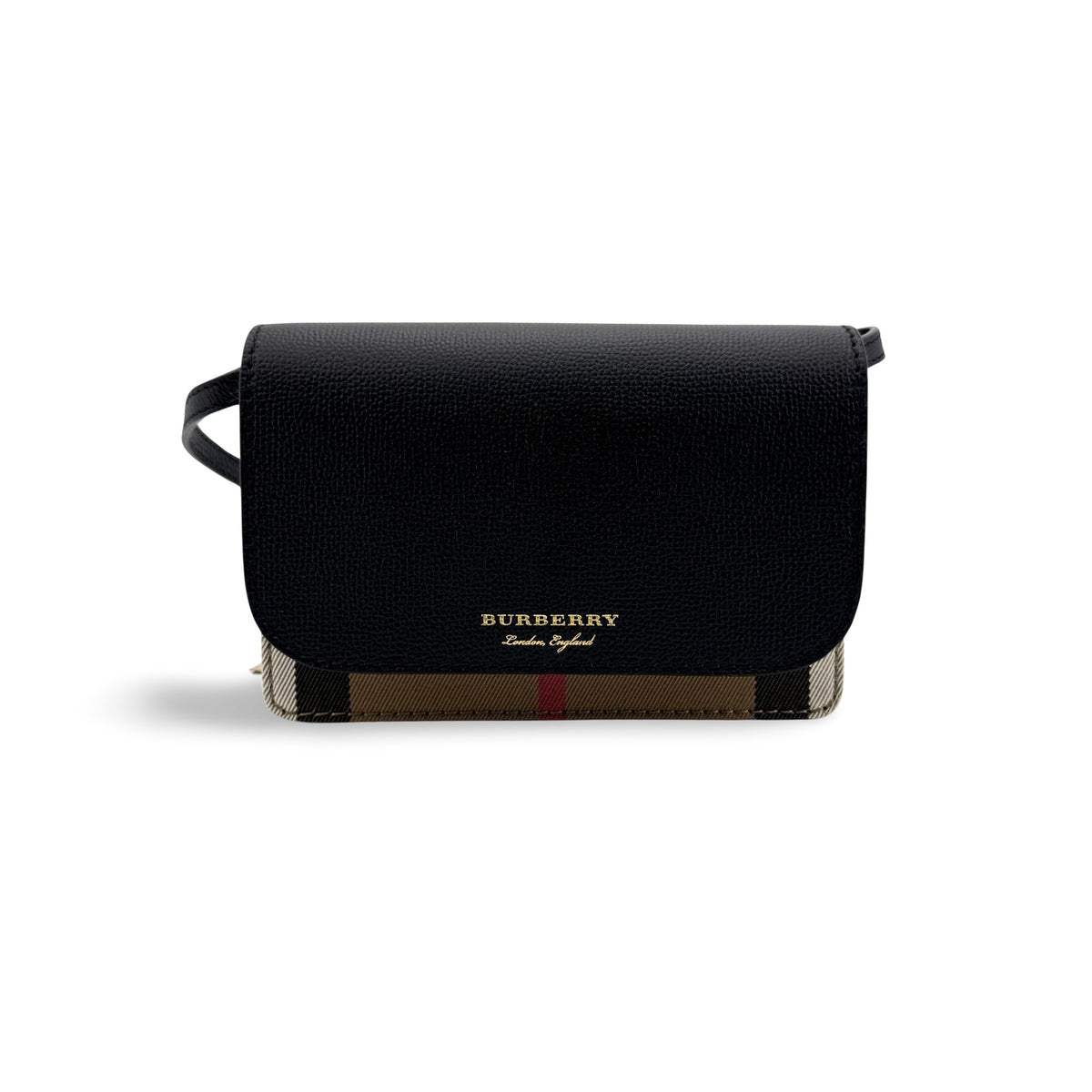Burberry Hampshire Leather And Vintage Check Canvas Black Leather Shoulder Bag Bag (Pre-Owned)