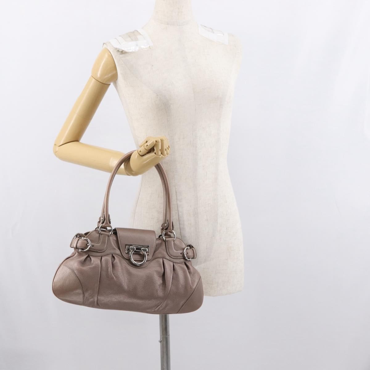 Salvatore Ferragamo Gancini Leather Beige Leather Handbag (Pre-Owned)