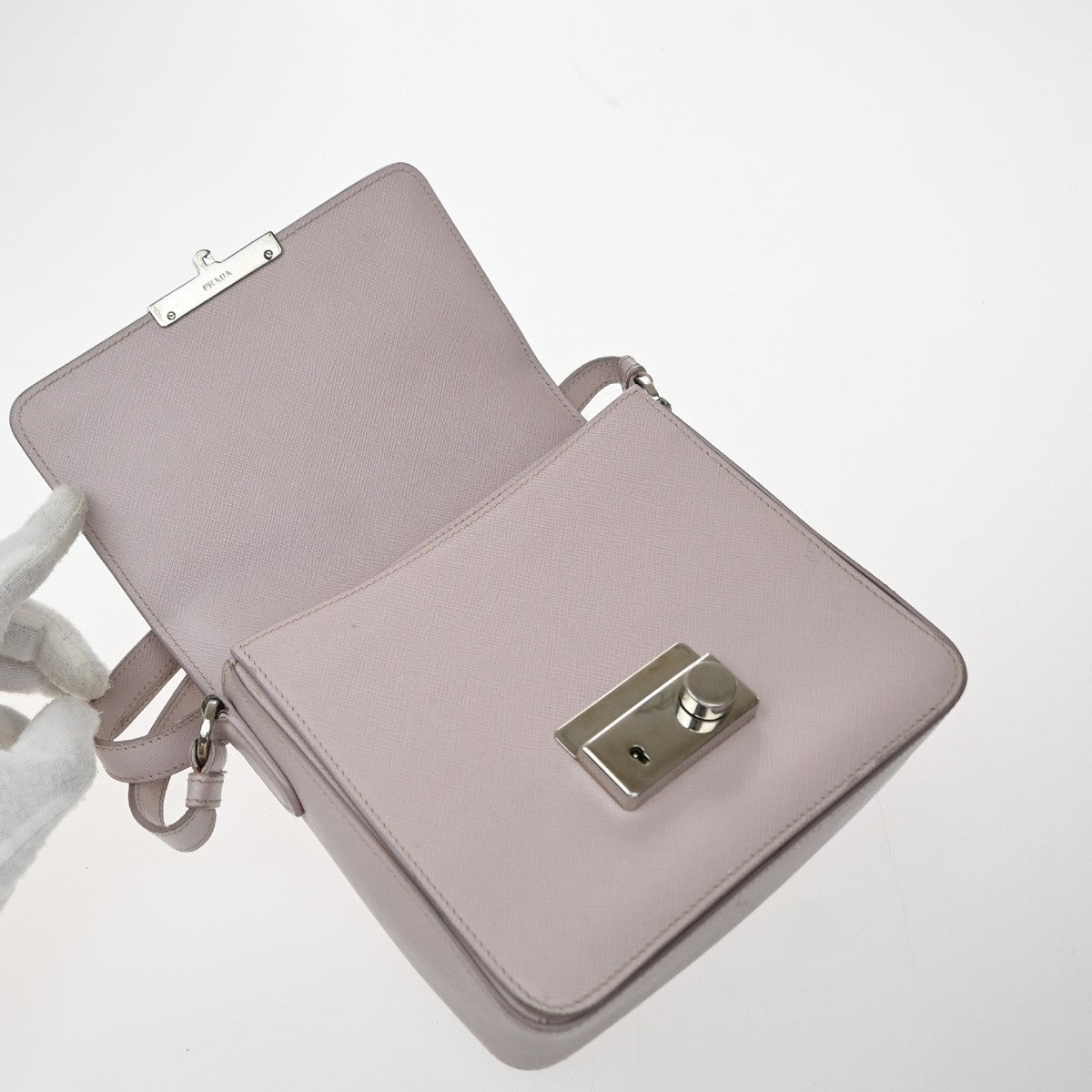 Prada Sound Flap Embroidered Saffiano Pink Leather Shoulder Bag Bag (Pre-Owned)
