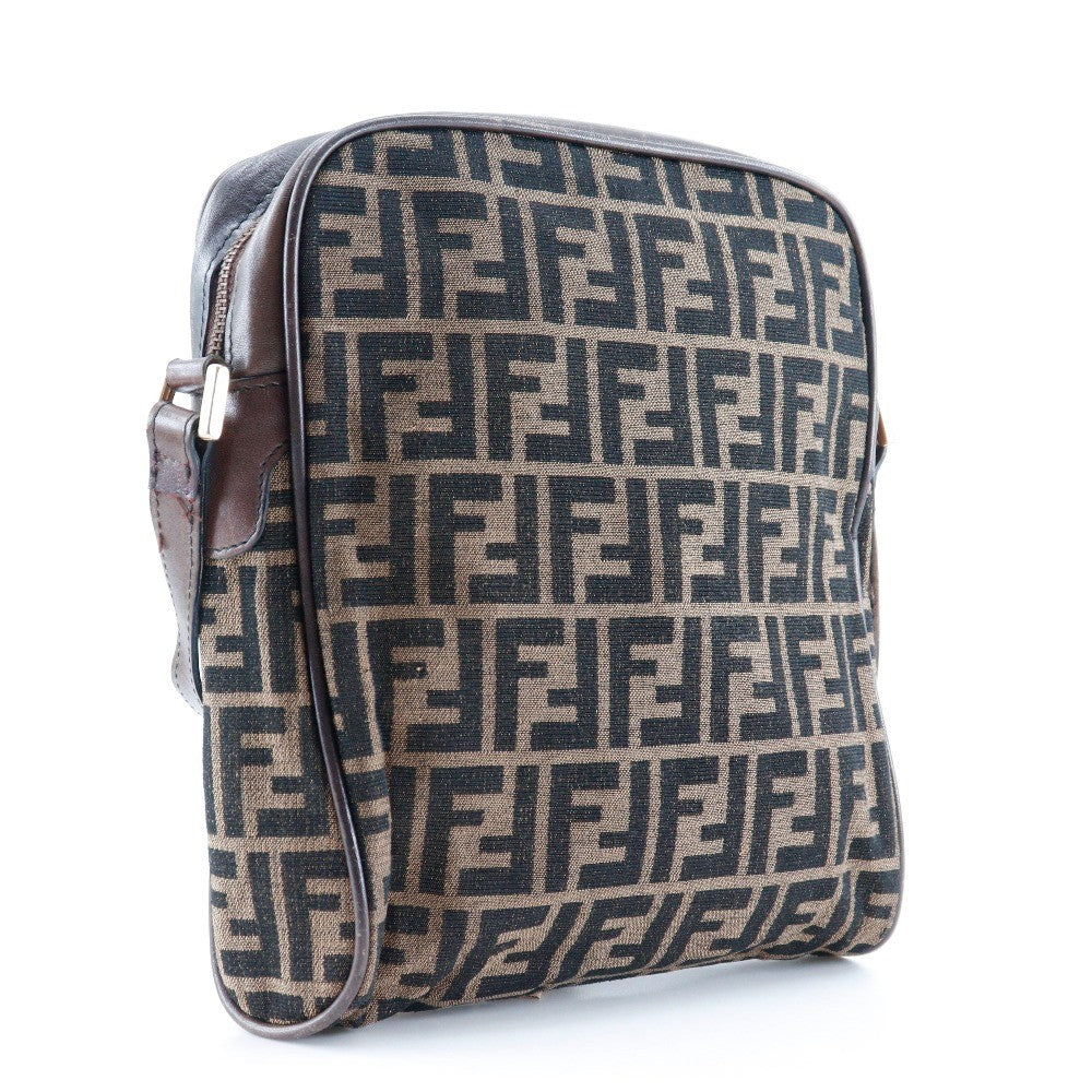 Fendi Logo Zucca Zucca Brown Canvas Shoulder Bag Bag (Pre-Owned)