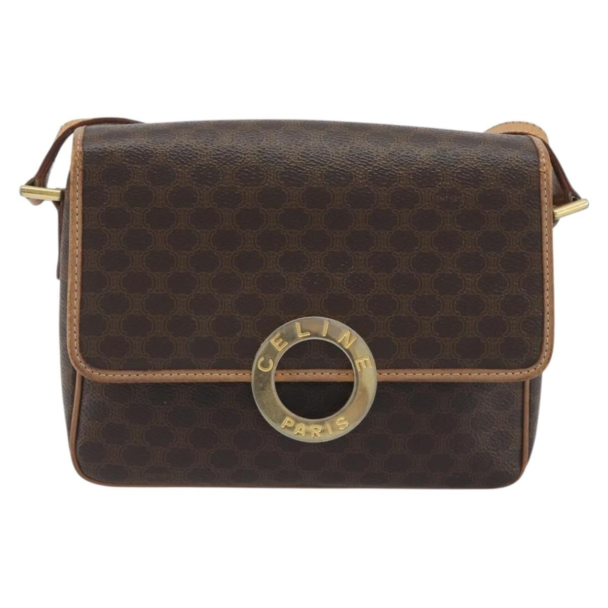 Celine Vintage Macadam Circle Logo Canvas And Leather Brown Canvas Shoulder Bag Bag (Pre-Owned)