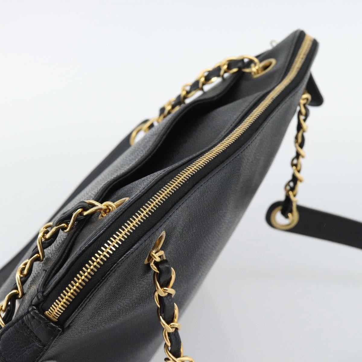 Chanel Triple Cc Chain Shoulder Caviar Leather Black Leather Shoulder Bag Bag (Pre-Owned)