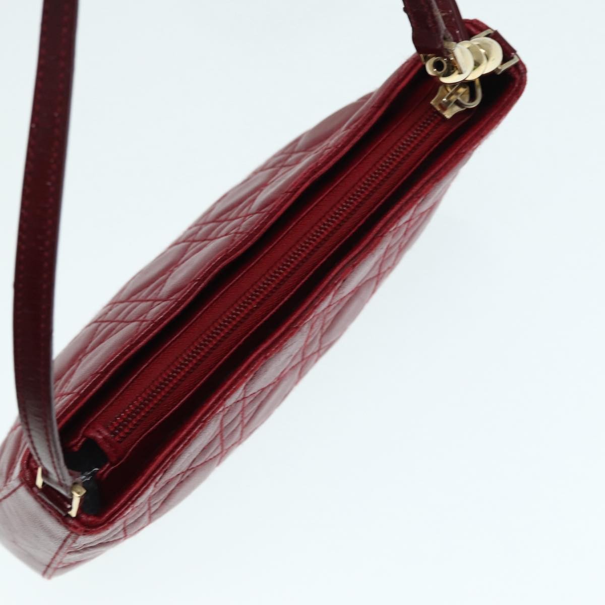 Christian Dior Lady Dior Zip Pochette Cannage Quilt Lambskin Red Leather Bag (Pre-Owned)