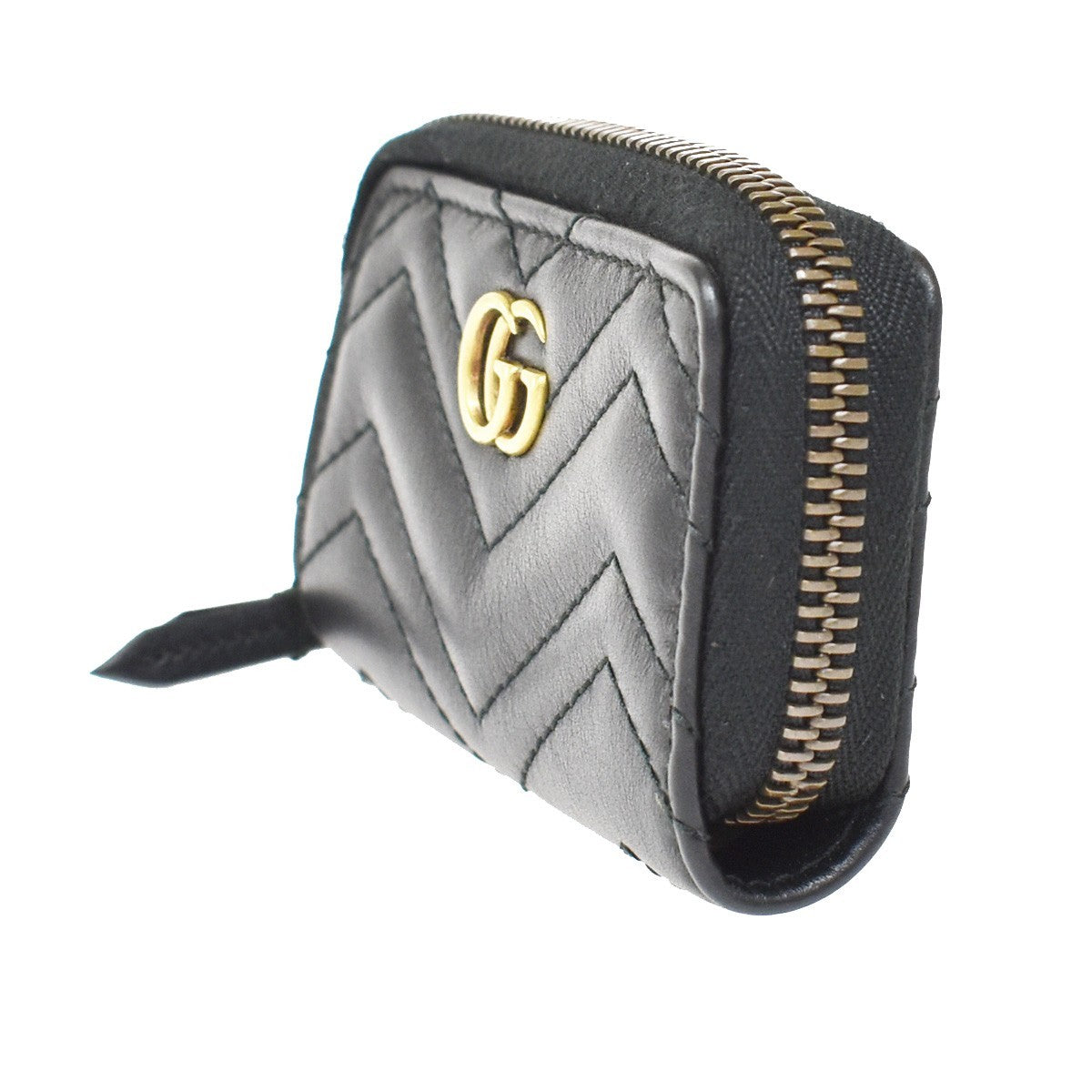 Gucci Gg Marmont Zip Around Matelasse Leather Black Leather Wallets Accessory (Pre-Owned)