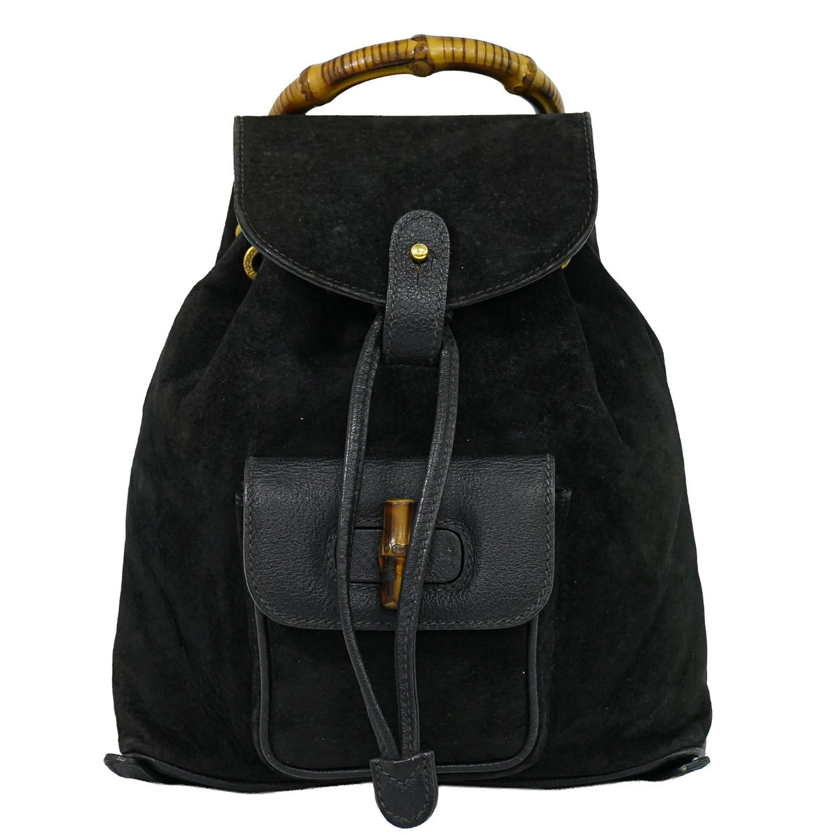 Gucci Vintage Bamboo Suede Black Suede Backpack Bag (Pre-Owned)