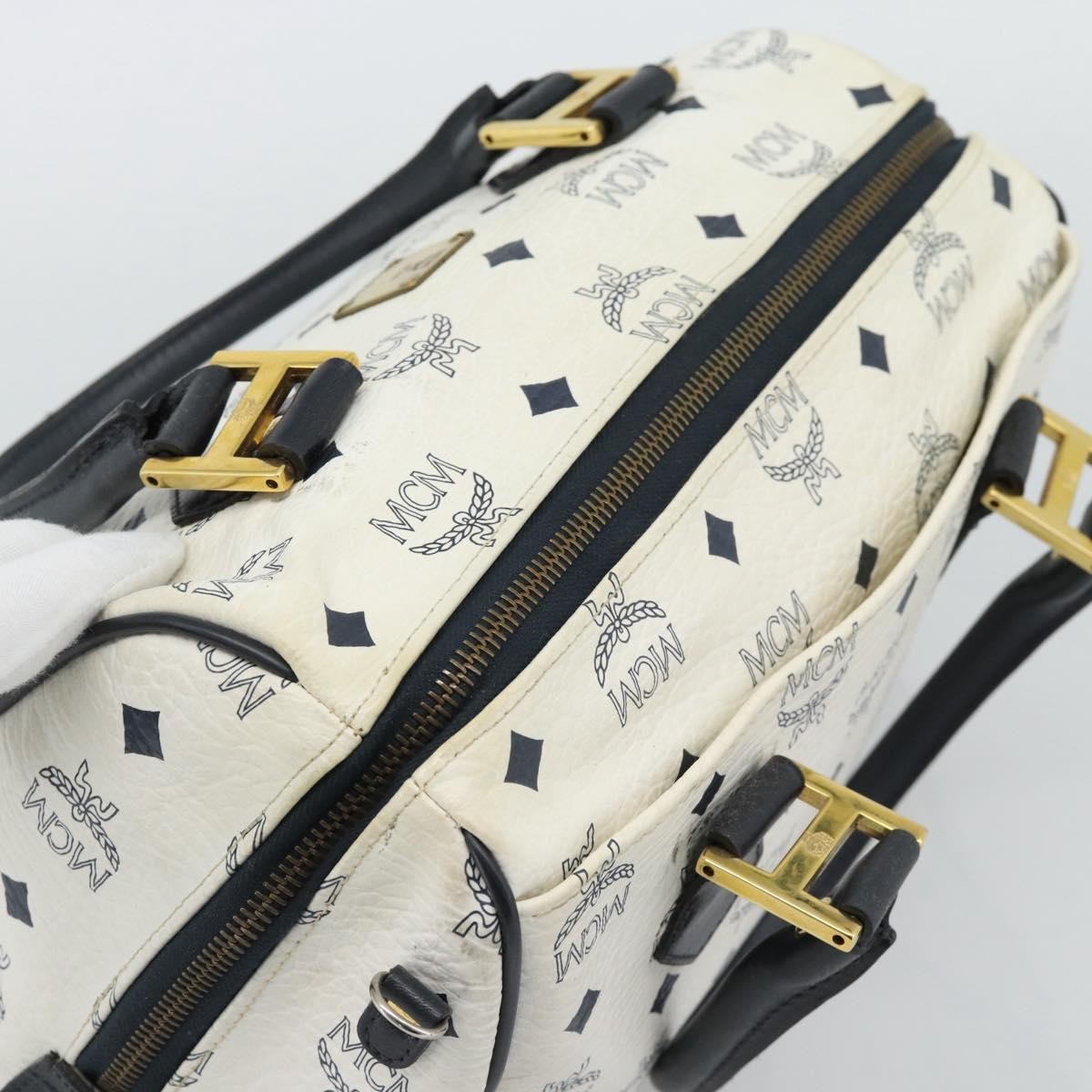 MCM Visetos Logogramme Leather White Leather Handbag (Pre-Owned)