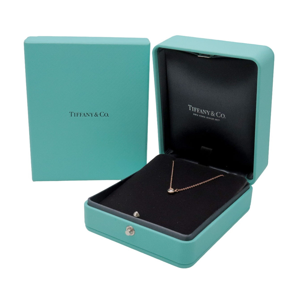 Tiffany & Co. Elsa Peretti Diamonds By The Yard Pendant 18K Rose Gold With Diamond Gold Rose_Gold Necklace Jewelry (Pre-Owned)