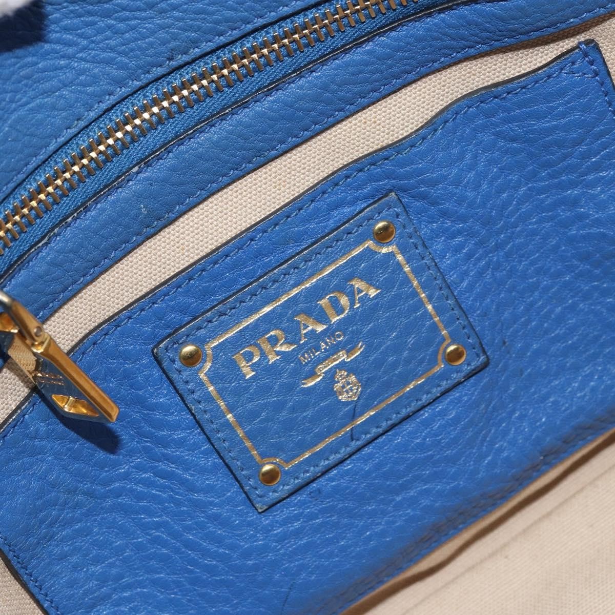 Prada Tote Vitello Daino Vitello Daino Blue Leather Tote Bag Bag (Pre-Owned)