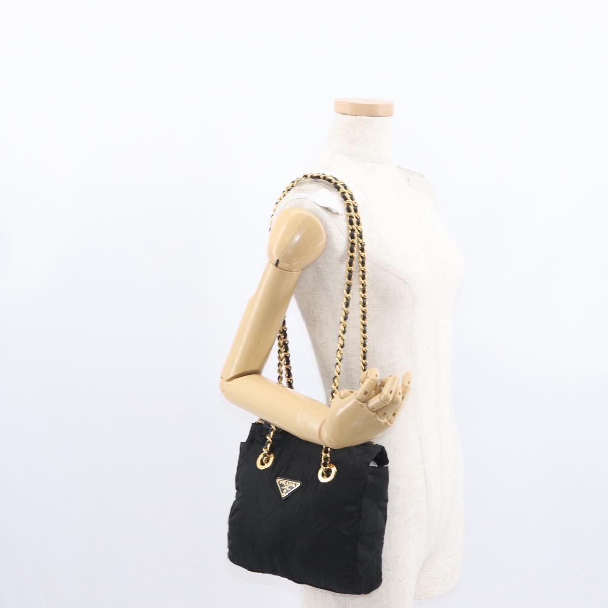 Prada Re-Edition 1995 Chain Tote Quilted Re-Nylon Black Nylon Shoulder Bag Bag (Pre-Owned)