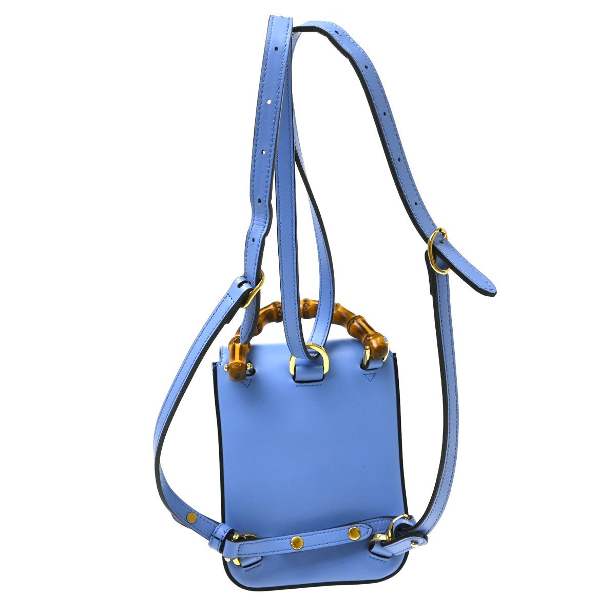 Gucci Bamboo Top Handle Backpack Leather Blue Leather Backpack Bag (Pre-Owned)