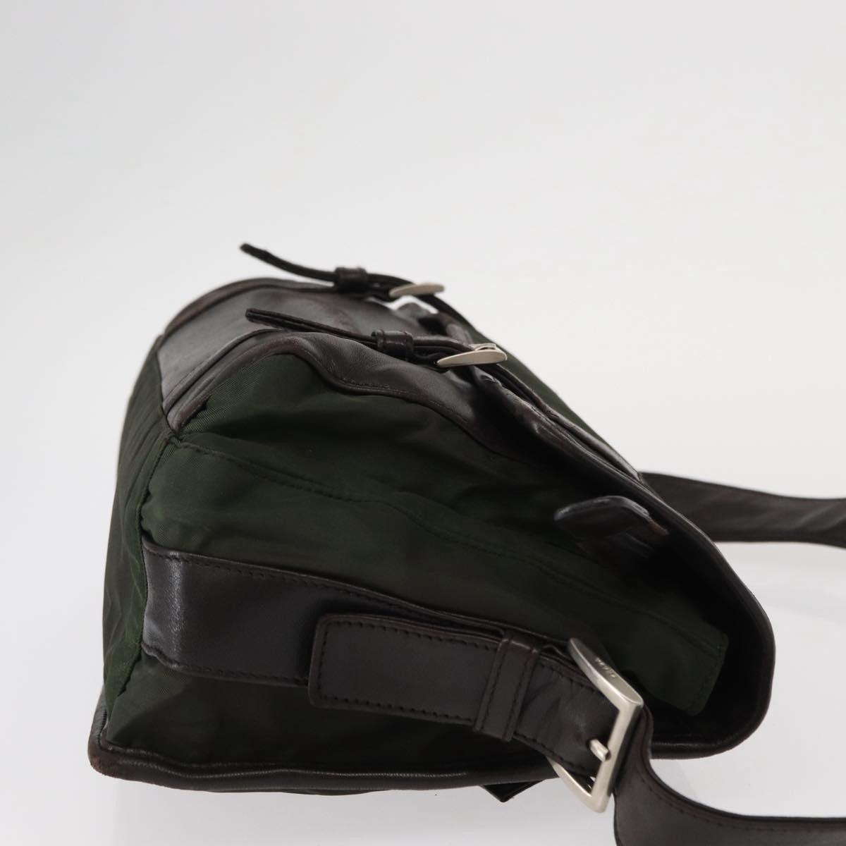 Prada Double Buckle Flap Messenger Tessuto Khaki Nylon Shoulder Bag Bag (Pre-Owned)