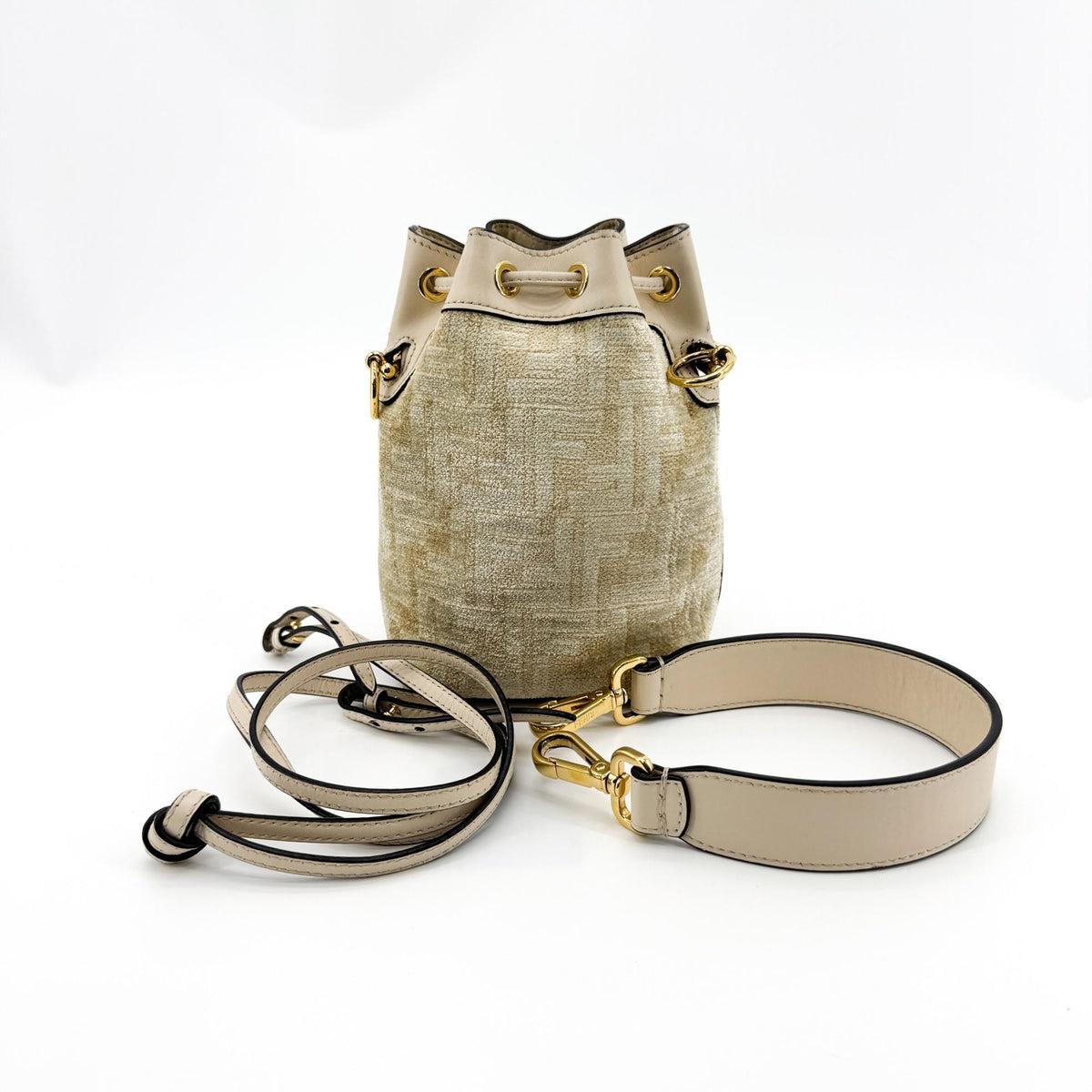 Fendi Mon Tresor Bucket Zucca Velvet Jacquard Beige Velvet Handbag (Pre-Owned)