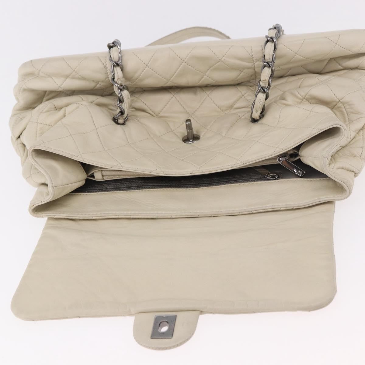 Chanel Sharpei Frame Quilted Leather Beige Leather Tote Bag Bag (Pre-Owned)
