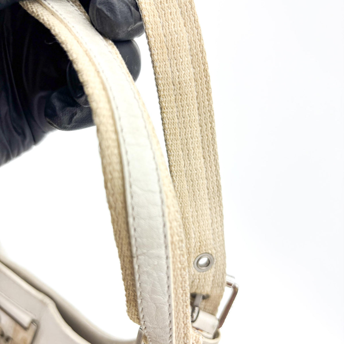 Christian Dior Vintage Trotter Street Chic Pocket Hobo Diorissimo Canvas White Canvas Shoulder Bag Bag (Pre-Owned)