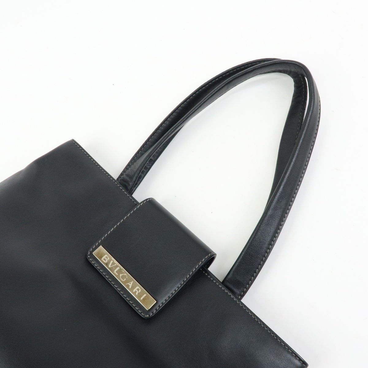 Bvlgari Tote Leather Black Leather Tote Bag Bag (Pre-Owned)