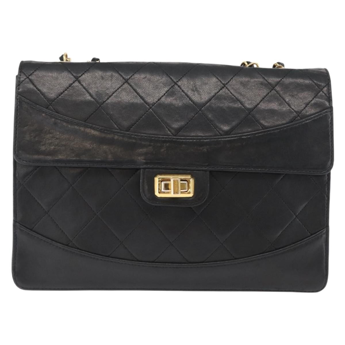Chanel Vintage Mademoiselle Lock Trapezoid Flap Quilted Lambskin Black Leather Shoulder Bag Bag (Pre-Owned)