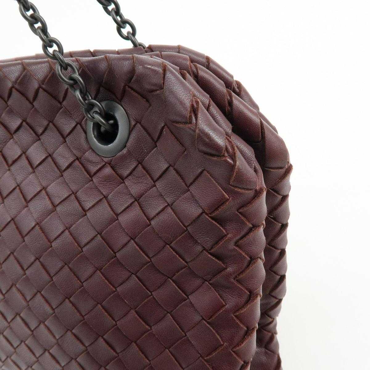 Bottega Veneta Double Chain Intrecciato Nappa Burgundy Leather Tote Bag Bag (Pre-Owned)