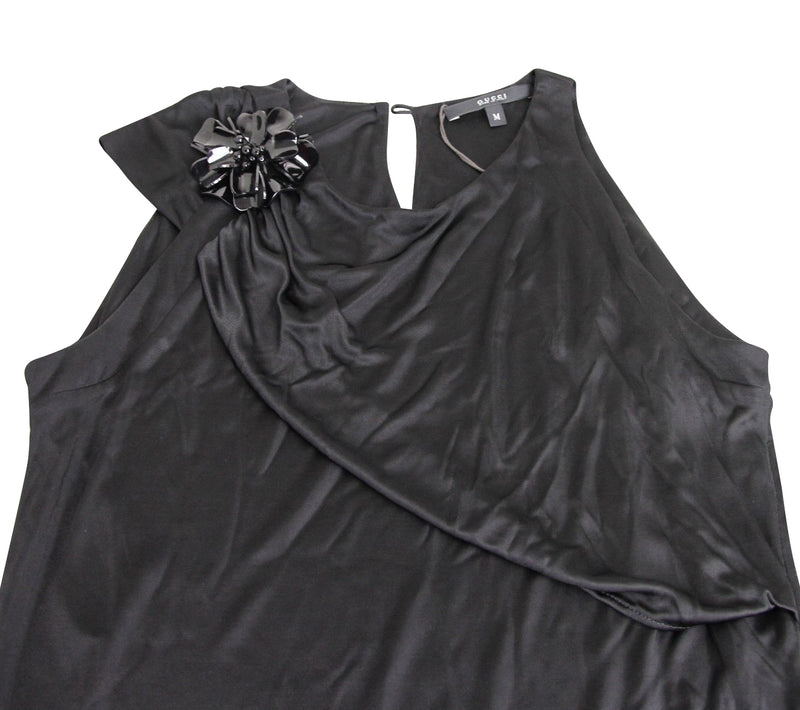 Gucci Women's Black Rayon Medium Dress With Flower Brooch
