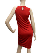Gucci Women's Red Rayon Dress With Flower Brooch