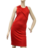 Gucci Women's Red Rayon Dress With Flower Brooch