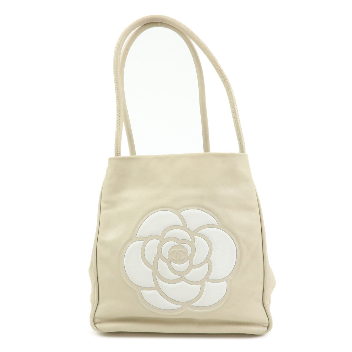 Chanel Camellia Lambskin Beige Leather Tote Bag Bag (Pre-Owned)