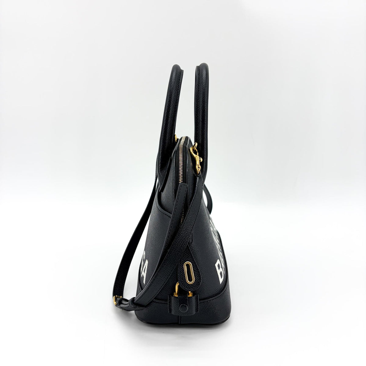 Balenciaga Logo Ville Leather Black Leather Handbag (Pre-Owned)
