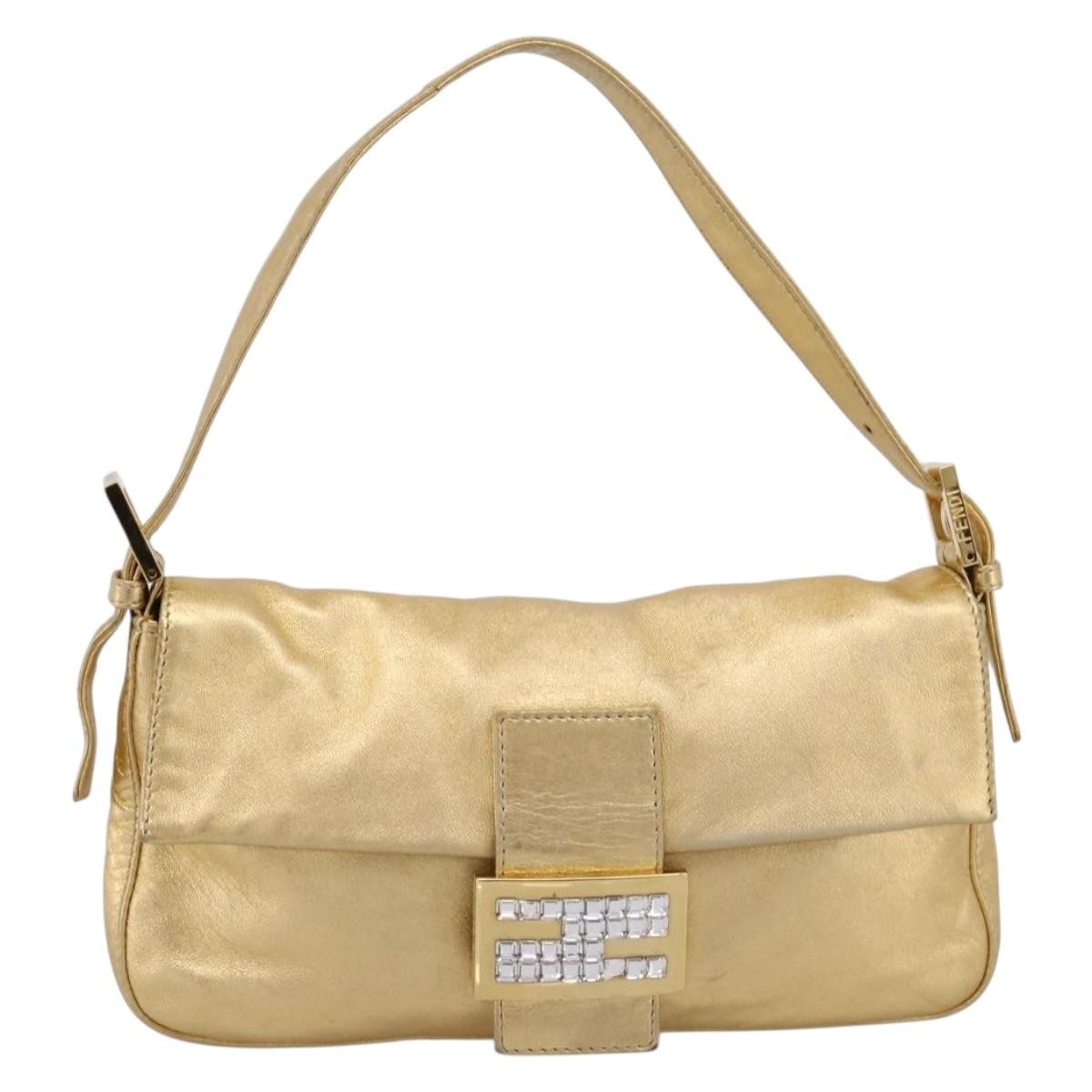 Fendi Mamma Baguette Zucca Jacquard Velvet Gold Leather Shoulder Bag Bag (Pre-Owned)