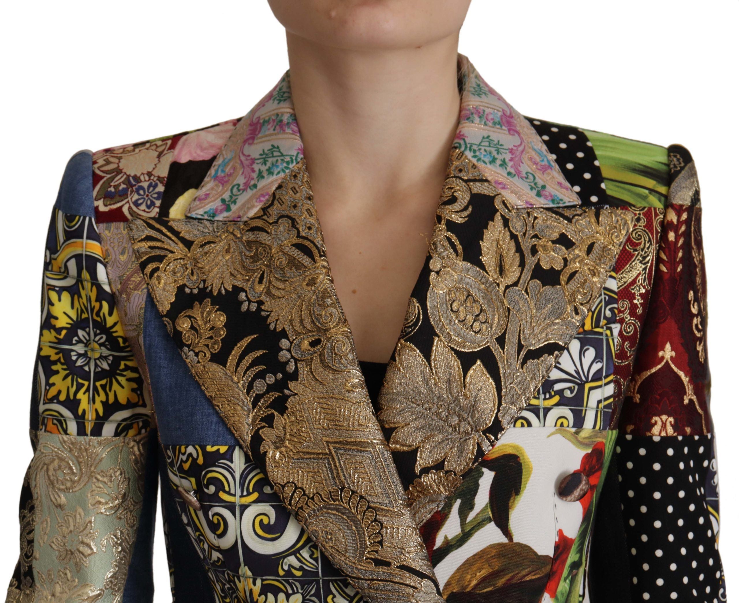 Dolce & Gabbana Multicolor Double-Breasted Patchwork Jacquard Blazer Women's Jacket
