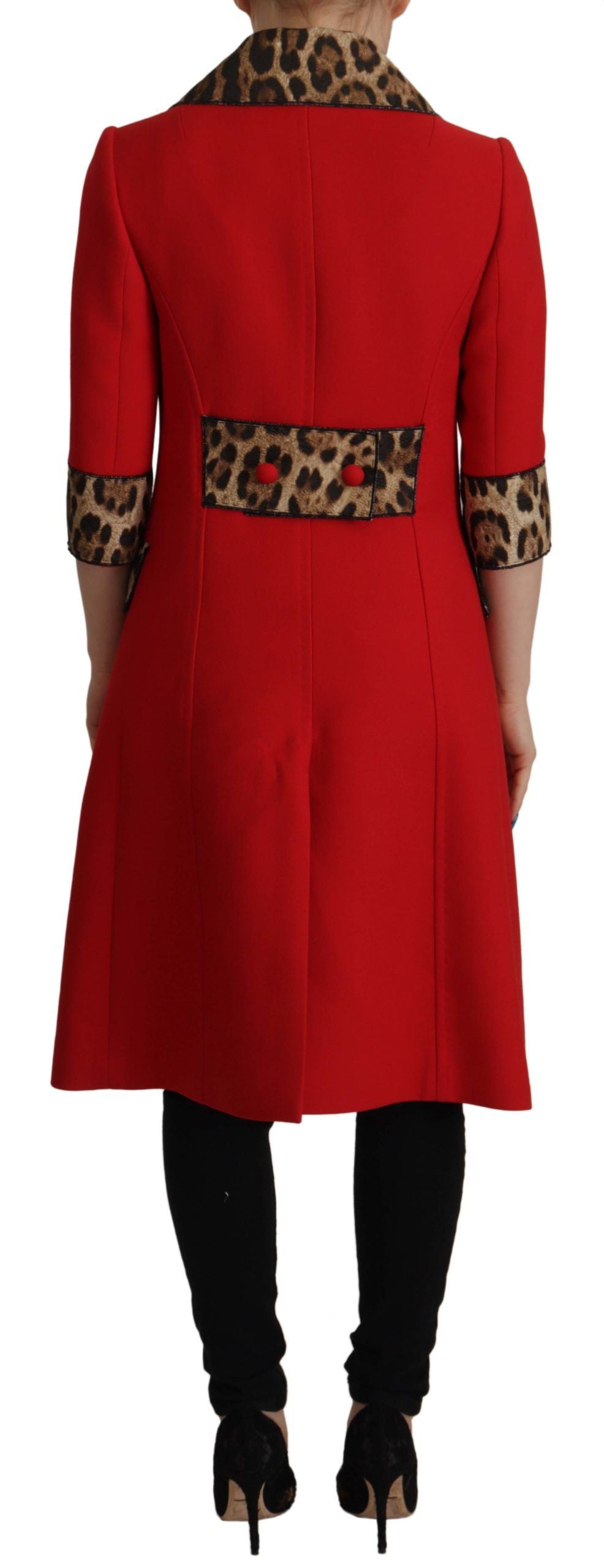 Dolce & Gabbana Red Leopard Wool Trenchcoat Women's Jacket