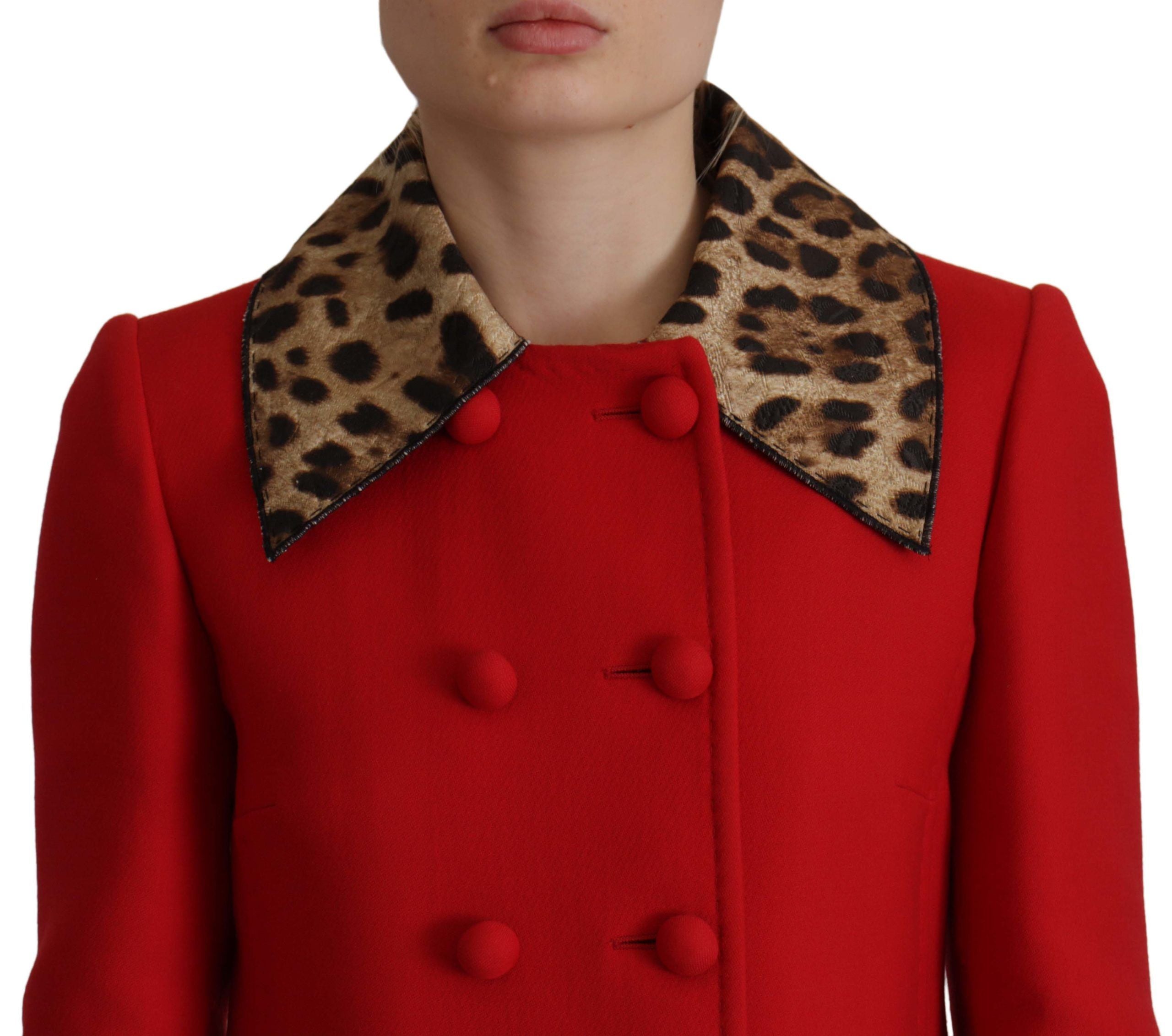 Dolce & Gabbana Red Leopard Wool Trenchcoat Women's Jacket