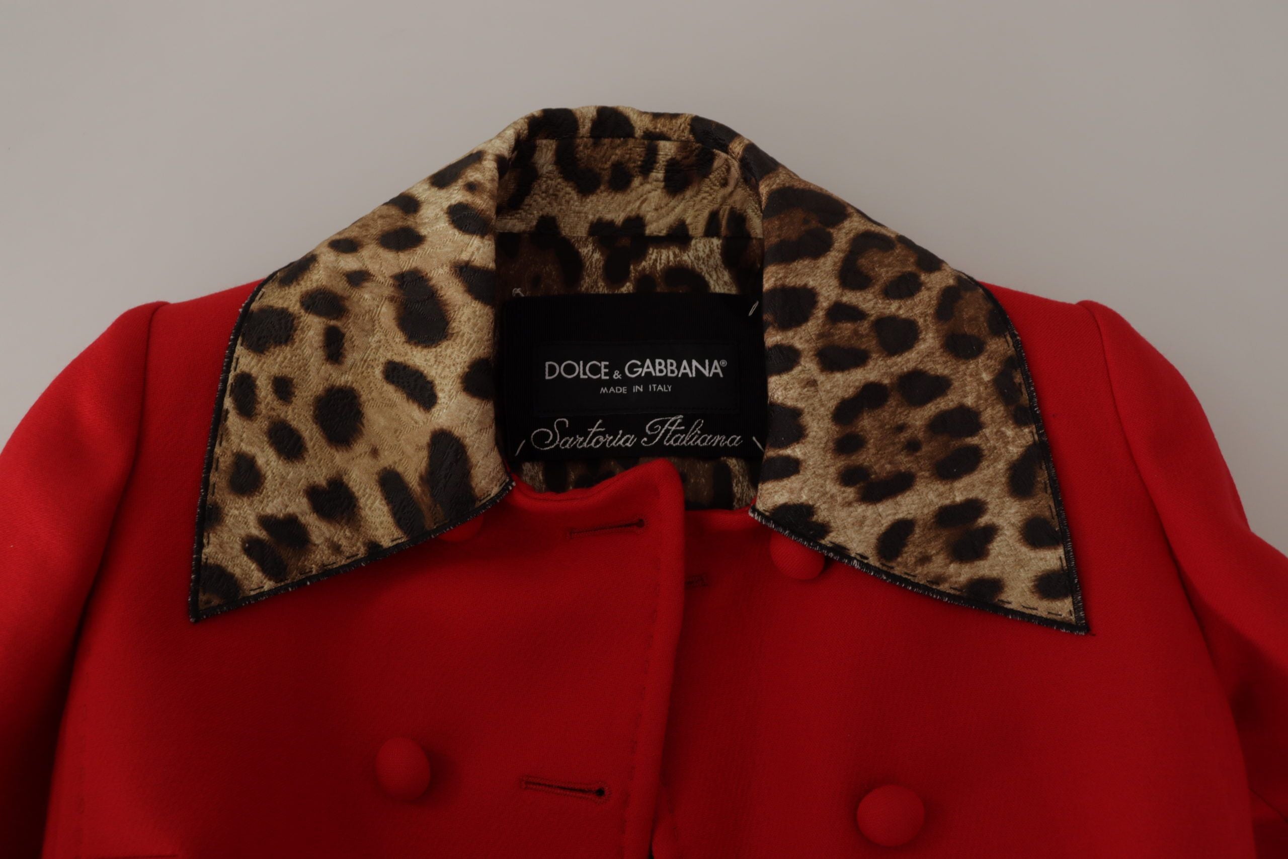 Dolce & Gabbana Red Leopard Wool Trenchcoat Women's Jacket