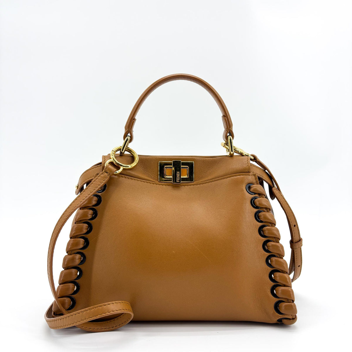 Fendi Peekaboo Whipstitch Leather Brown Leather Handbag (Pre-Owned)